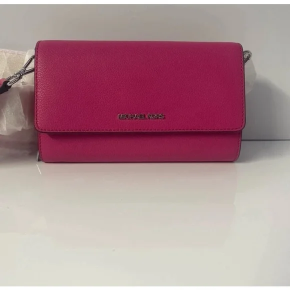 Michael Kors Large Zip Around Wallet Crossbody Bag Dragonfruit Pink - Picture 4 of 7